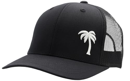 LINDO Trucker Hat [ Palm Tree Design ] for Men and Women: Mid Profile Cap with Breathable Mesh Back and Adjustable Snap