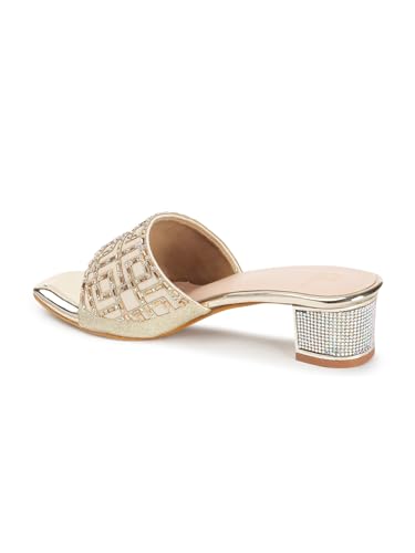 Image of Carlton London Women Stylish Fashion Embellished Ethnic Sandals for Outdoor, Party, Wedding and Holidays with Block Heels