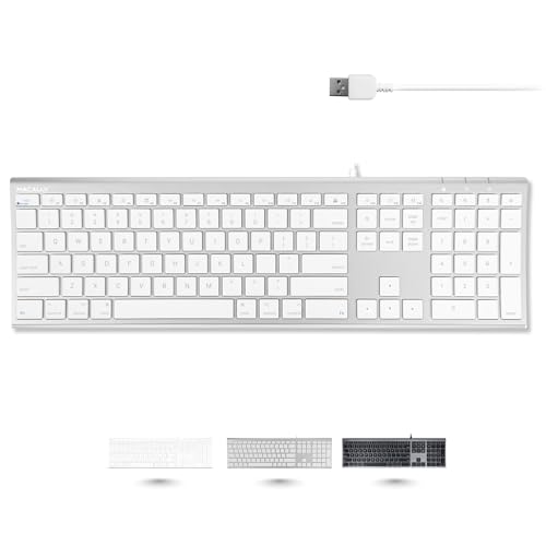 Macally Ultra Slim USB Wired Computer Keyboard - Compatible Apple Keyboard or Windows - Full Size with 20 Mac Keyboard Keys -with Numeric Keypad - Silver Aluminum Finish by Macally - Used condition - US$37.99