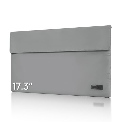ARZOPA Bolsa para computadora de 17.3', Cuero de PU, Material y Base Impermeables, Forro Suave, Cierre magnético Fuerte, Almacenamiento Enrollable, fácil de Transportar (Gris)