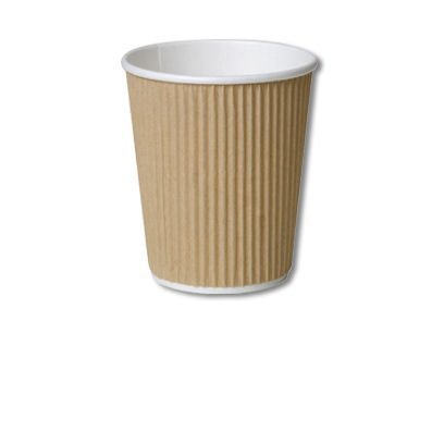 Branded 25 X 8oz / 240ml Kraft triple walled disposable paper ripple cups