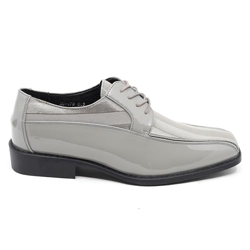 Image of Men's Oxford Lace up Striped Satin Patent Tuxedo Dress Shoes MC-179