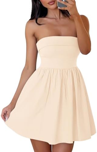 ZESICA Women's Summer Strapless Mini Dress 2026 Sexy Off Shoulder High Waist A Line Swing Party Short Dresses