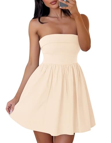 Image of ZESICA Women's Summer Strapless Mini Dress 2026 Casual Off Shoulder A Line Swing Boho Beach Vacation Party Short Dresses