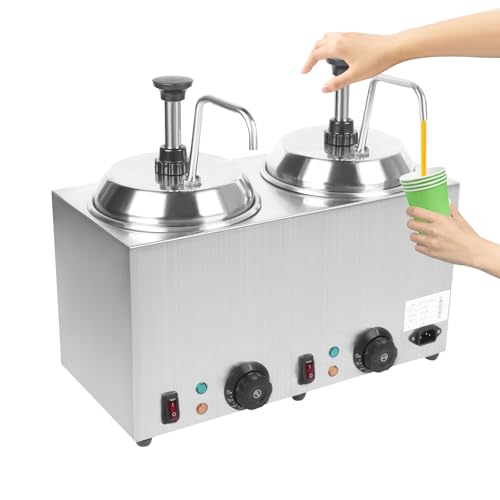 Double Sauce Warmer, 1600W 2.64QT x2 Electric Cheese Melter with Adjustable Thermostat (32°-230°F) Dual Pump Commercial Liquid Warmer for Cheese, Chocolate, Caramel Ideal for Restaurant, Home, Buffet