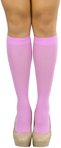 Image of ToBeInStyle Women's Opaque Knee High Nylon Fashion Socks Solid & w /Front Satin Bow