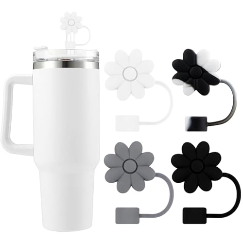 SEMATA 4 PCS Straw Covers Toppers for Stanley Cups(Grey)