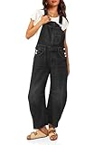 PLNOTME Womens Denim Bib Overalls Barrel Leg Adjustable Strap Jean Pants Jumpsuits with Pockets
