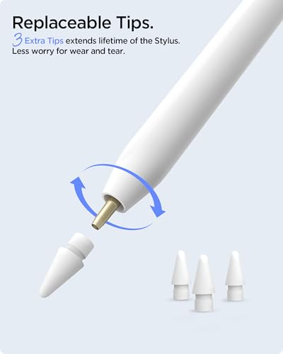Image of Spigen Stylus Pen for iPad [ iPad /iPad Pro /iPad Air /iPad mini] [Tilt Sensitive] [Palm Rejection] [Magnetic Attachment] with Extra Pen Tip - White