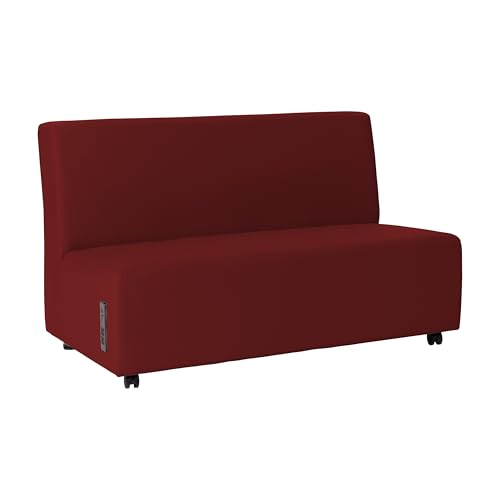 Image of FDP Pro Series Upholstered Armless Mobile Sofa with Tech Outlet, USB Charging and Locking Casters for Portability Commercial Seating for Hotel Lobby, Office, Restaurant, Waiting Room - Crimson