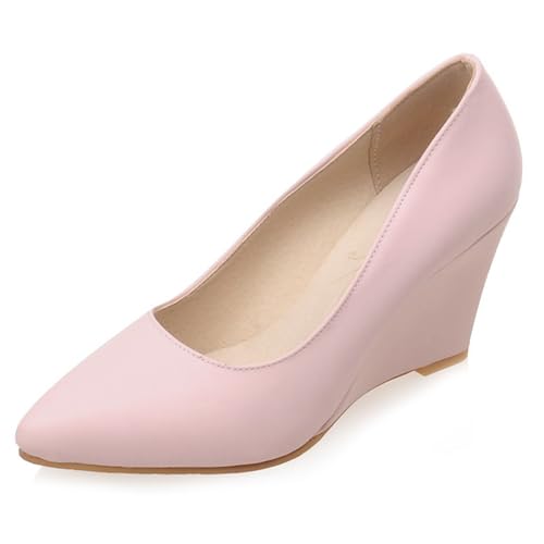 Womens Office Wedge Heel Pointed Closed Toe Court Shoes