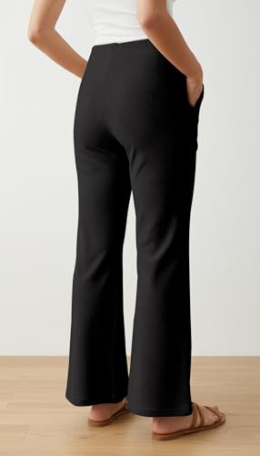 Image of Mehrang High Waisted Wide Leg Ribbed Knit Trousers with Pockets | Casual and Stretchy Pants | for Women