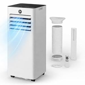 JUMMICO Climatiseur mobile 2 kW (7000 BTU) – 4-en-1 : refroidir, déshumidifier, ventiler, mode nuit – Silencieux 45 dB – Télécommande + programmateur – Jusqu'à 20 m²