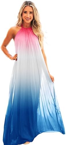 Paintcolors Women's Casual Halter Sleeveless Pleated Long Maxi Dr...