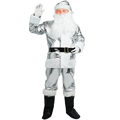 Jaaytct Santa Claus Costume for Cosplay Menâ€™s Santa Suit for Outdoor Performance Show Laser Fabric Santa Outfit 6 Pcs