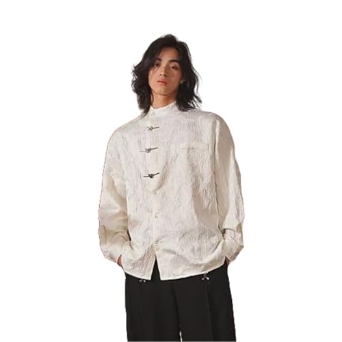 Camisa de manga larga para hombre con botones de rana estilo chino retro de otoño