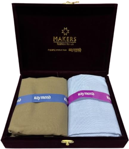 Image of Raymond Makers Men's Shirt & Trouser Fabric Combo with Premium Gift Box | Solid Shirt Fabric with Formal Trouser Fabric | Unstitched Dress Material for Office & Formal Wear