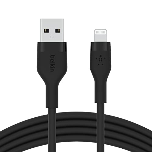 Image of Belkin BoostCharge Flex Silicone USB Type A to Lightning Cable (2M /6.6FT), MFi Certified Charging Cable for iPhone 14 /14 Plus, 13, 12, Pro, Max, Mini, SE, iPad and More - Black