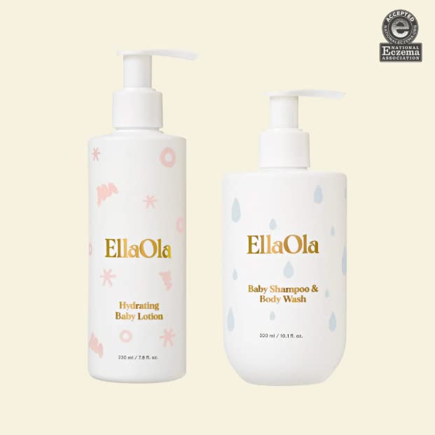 Image of EllaOla Bath Essential Duo | Set Includes - Tear Free Shampoo & Body Wash + Hydrating Lotion | Organic Ingredients Made for Sensitive, Eczema Prone, & Irritated Skin for Babies, Infants, & Toddlers