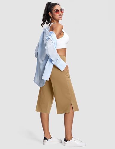 Image of ISEEGZ 15 inch /18 inch /21 inch Capri Pants for Women High Waist Wide Leg Yoga Capris with Pockets Stretchy Loose Fit Casual Workout