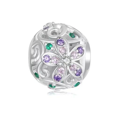 Abalorio de margarita morada de plata de ley 925 compatible con pulsera charms