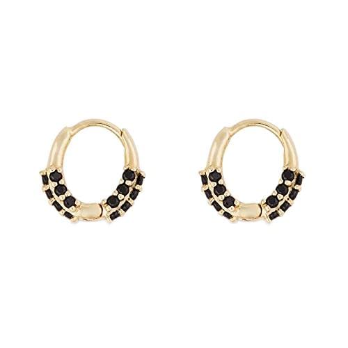 Boucles d'oreilles zircon noir à fermoir sécurisé, petites créoles rondes anti-accrochage
