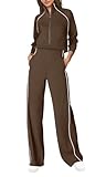 SENSERISE Womens Jumpsuits Casual Long Sleeve One Piece Jumpsuit Wide Leg Mock Neck Airport Travel Outfits with Pockets(Brown,S)