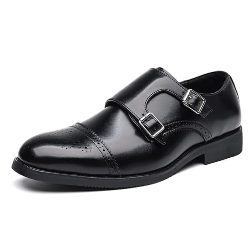 Double Monk Strap Shoes Men Classic Retro Formal Business Loafer Dress Shoes Lightweight Leather Slip On Comfort Wear Low Heel Breathable Cap Toe Buckle Pull-on Oxford Casual Wedding Work Office
