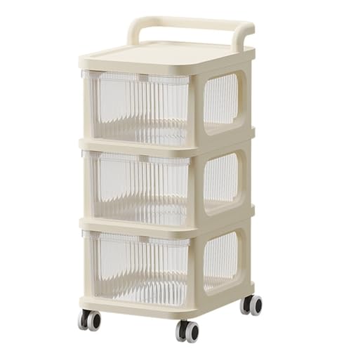 Amplio Carro de Almacenamiento de Cajones Transparentes Rodando con 4 Ruedas, 3 Capas Beige para el Hogar y la Oficina (Beige 2 capas) (Beige 3 capas)