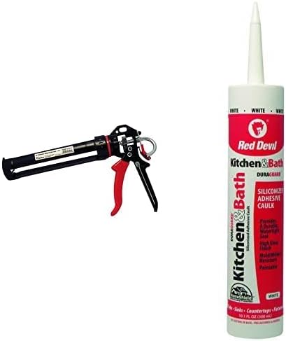 Red Devil 3989 9" Extreme Duty Caulk Gun - Thrust Ratio 26:1 & 0406 Duraguard Kitchen & Bath Siliconized Acrylic Caulk, White