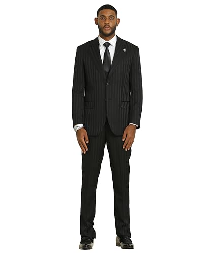 STACY ADAMS Men’s Classic Pinstripe 3-Piece Suit – Sharp Tailored Jacket, Vest, and Trousers