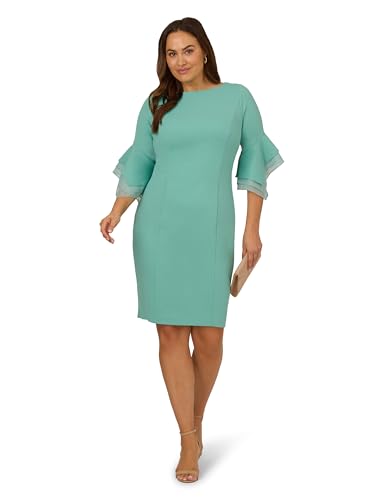 Image of Adrianna Papell Stretch Knit Crepe Sheath Dress with Tiered Organza Bell Sleeve