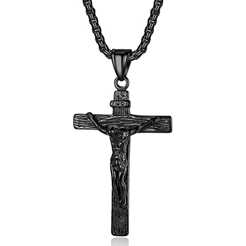 Rehoboth Jesus Christ on INRI Crucifix Cross Pendant Necklace for Womens Mens with 24 Inch Stainless Steel Chain (Black) — view 2