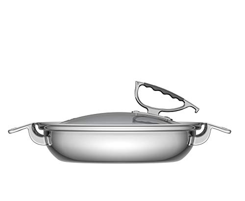 Cookcraft By Candace | 12" Tri-Ply Bonded Stainless Steel Aluminum Core Dishwasher Safe Gourmet Covered Casserole Pan With Glass Latch Lid #TOP2