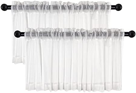 White Sheer Valances for Windows - Light Filtering Semi Sheer Valances for Living Room/Bedroom/Kitchen/Bathroom/Cafe - Transparent Window Valance Curtains with Rod Pocket 2 Panels 52x18 Inches Long