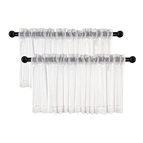 White Sheer Valances For Windows - Light Filtering Semi Sheer Valances For Living Room/Bedroom/Kitchen/Bathroom/Cafe - Transparent Window Valance Curtains With Rod Pocket 2 Panels 52X18 Inches Long #TOP2