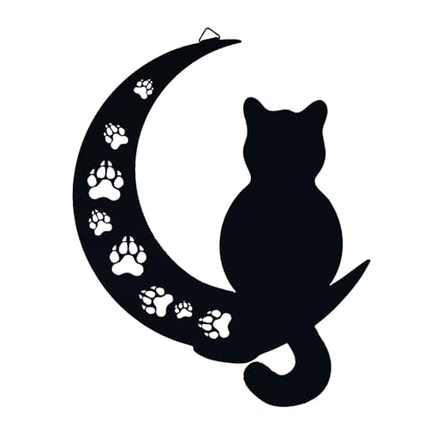 Cat Metal Wall Art Outdoor Decor- 12″ Black Cat Metal Wall Sculpture Statues Wall Art Hanging Decoration,Cat Lover Gift,Halloween Ornament Decoration for Garden,Farmhouse,Balcony Patio and Bedroom