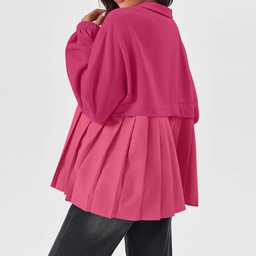 Womens Oversized Button Down Shirts Long Ruffle Sleeve Sweatshirt Jacket Casual Boyfriend Shirt Pleated Blouses Tops4