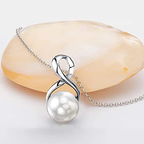 Pearl Pendant Necklace For Women Sterling Silver Necklace, Single Freshwater Cultured Pearl Pendant Necklace Jewelry Gifts For Christmas Valentines Anniversary Birthday Wedding Celebration Occasion #TOP2