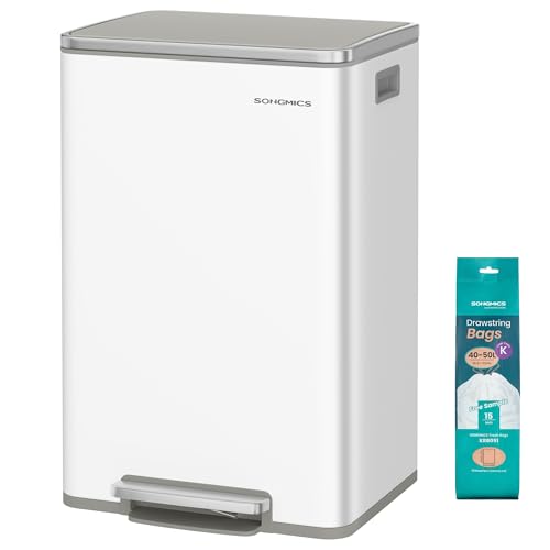 Image of SONGMICS Trash Can, 13 Gallon (50 L), Stainless Steel, Soft-Close Lid