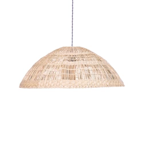 Seagrass Lamp Shade Dome Pendant Light Shade Woven Wicker Retro 70's Mid-Century Style Lampshade Bedroom Kitchen Living Room Easy Fit Lightshade with Natural Finish E27