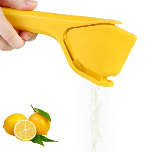 Lemon Squeezer - Manual Citrus Juicer, Fold-Flat Space Saving Design for Lemon, Lime, Orange - BPA-Free Easy Clean Hand Press with Pulp Filter (Stainless Steel & ABS Plastic)