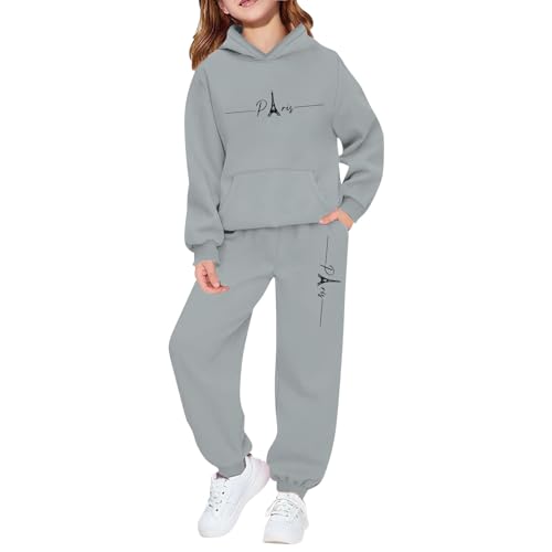 Sweat chaud pour filles en molleton premium et pantalon imprimé gris de 2 à 8 ans