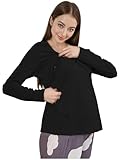 Choomomo Damen Stillshirt Umstandstop Langarm Umstandsshirt Umstandsmode Langarmshirt Schwangerschaft Kleidung Gr. S-XL Schwarz M