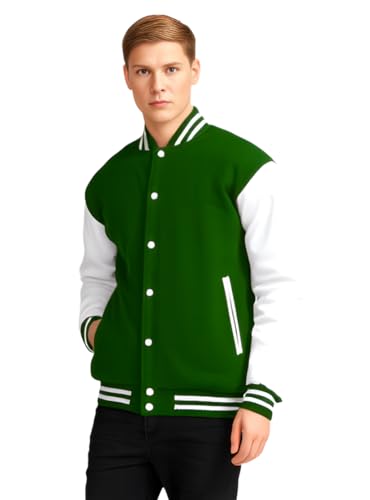 Image of Deckra Men's Varsity Jacket Genuine Leather Sleeve and Wool Blend Letterman Boys College Varsity Jackets XS-5XL