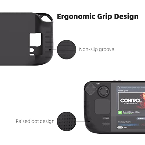 Silicon Protective Cover For Steam Deck, Soft Anti-Slip Shock Proof Anti-Scratch, Ergonomic Grip Design, Drop Protection Grip Case (Black) #TOP1