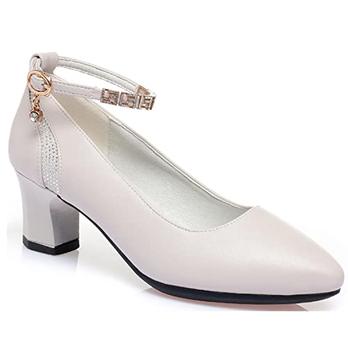 bbruriy Womens Chunky High Heels Fashion Rhinestone Ankle Strap Block High Heel Pumps Sexy Pointed Toe Leather Dress Mary Janes Comfort Shoes Shoes