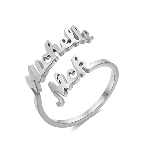 RWQIAN Personalizado Anillo Nombre Mujer Acero Inoxidable Name Corazon de Amor Anillo de Mamá Abuela Personalizada Nombre Joyería Plata/Oro/Rosa ✅