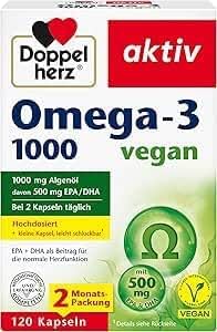 Doppelherz Omega-3 1000 vegan - Hochdosierte Omega-3-Fettsäuren EPA und DHA aus pflanzlichem Algenöl - 120 kleine, leicht schluckbare Kapseln