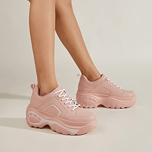 Image of LUCKY STEP Women Chunky Platform Dad Colorblock Casual Lace-Up Walking Sneakers